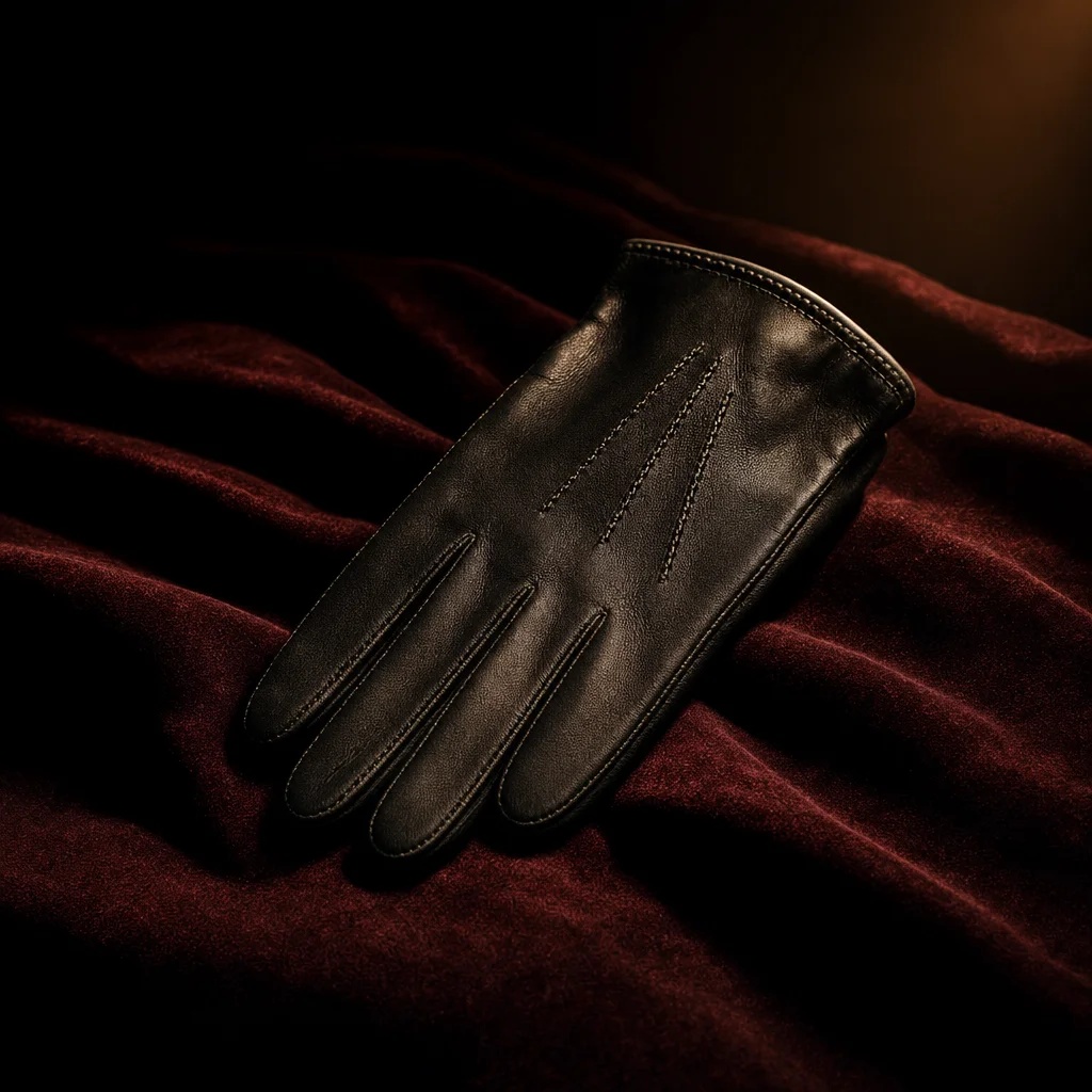 Degradation kink guide: cinematic leather glove on dark velvet in low light