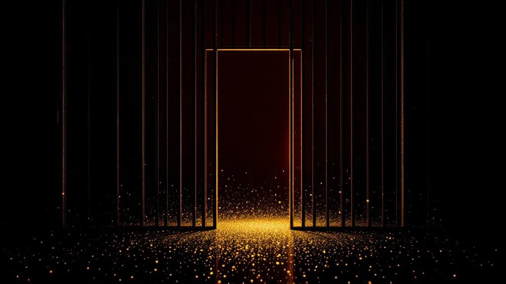 Abstract visualization: cage bars dissolving into golden light